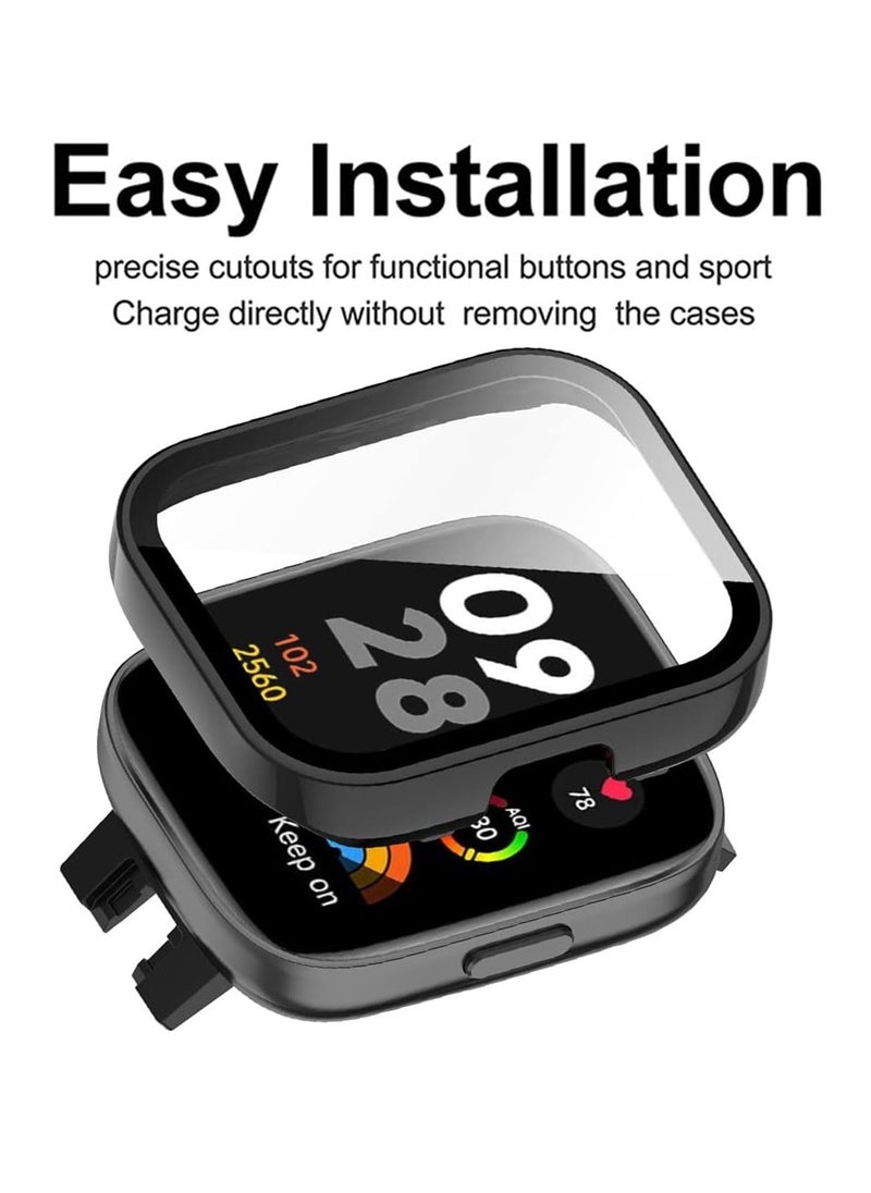 SYOSI - 2 Pcs Case With Tempered Glass Screen Protector Compatible for Xiaomi Redmi Watch 3, 9H Hardness All-round Protective Cover Ultra-thin Protective PC Case Cover for, Black and Transparent - Image 1