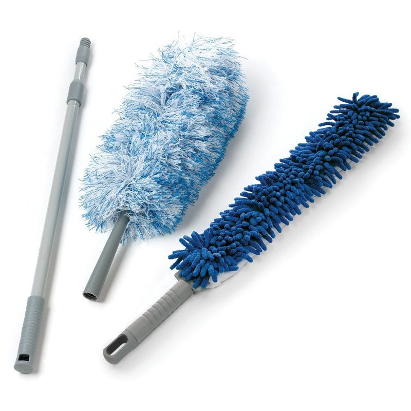 OCedar DualAction Microfiber Duster Set wTelescopic Handle  Long Adjustable Handle Extends 2449  Includes Microfiber  Chenille Duster Heads