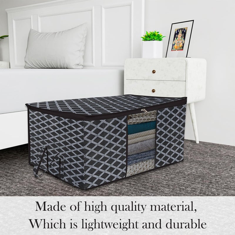 Kuber Industries Kuber Industries Underbed Storage Bag CheckDesign Blanket Cover with Clear Window Zipper Closure Handle Cloth Organizer Large Pack of 2 Black - Image 2