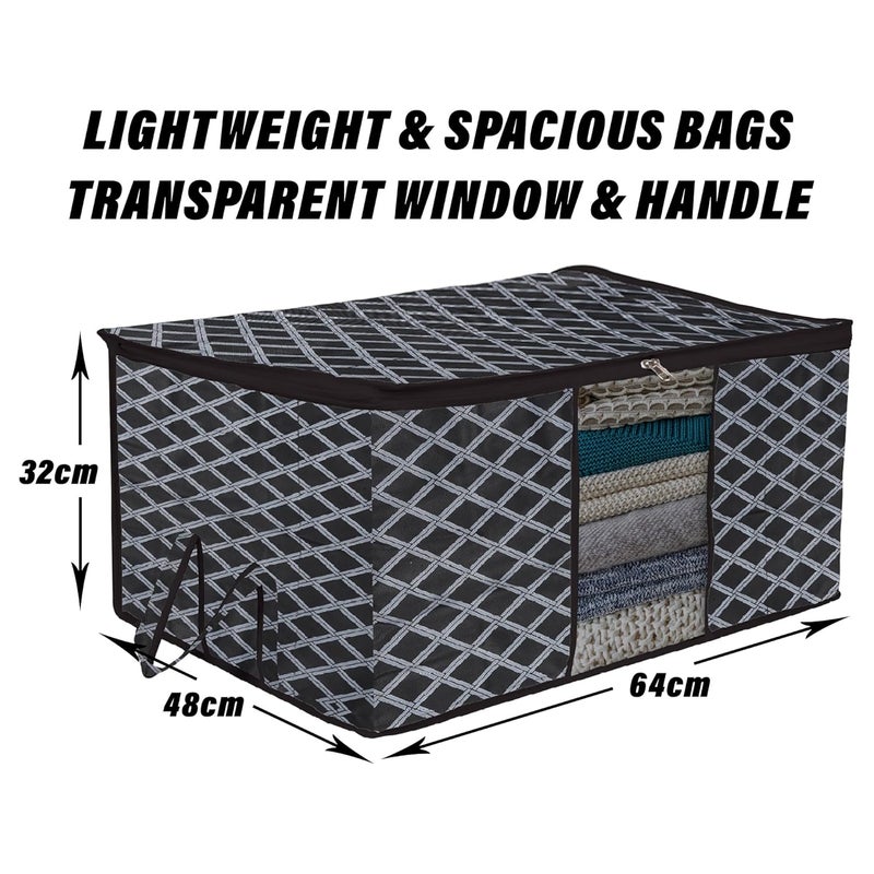 Kuber Industries Kuber Industries Underbed Storage Bag CheckDesign Blanket Cover with Clear Window Zipper Closure Handle Cloth Organizer Large Pack of 2 Black - Image 3