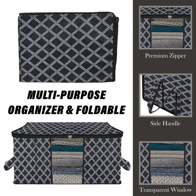 Kuber Industries Kuber Industries Underbed Storage Bag CheckDesign Blanket Cover with Clear Window Zipper Closure Handle Cloth Organizer Large Pack of 2 Black - Image 4