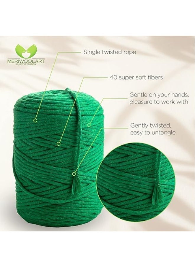 Macrame Yarn Green - Macrame Yarn 4 mm Coloured 225 m - Super Soft Cotton Yarn, Simple Twist Macrame Cord for Macrame Wall Hanging, Hanging Basket, Curtain and More DIY Decoration - Image 4