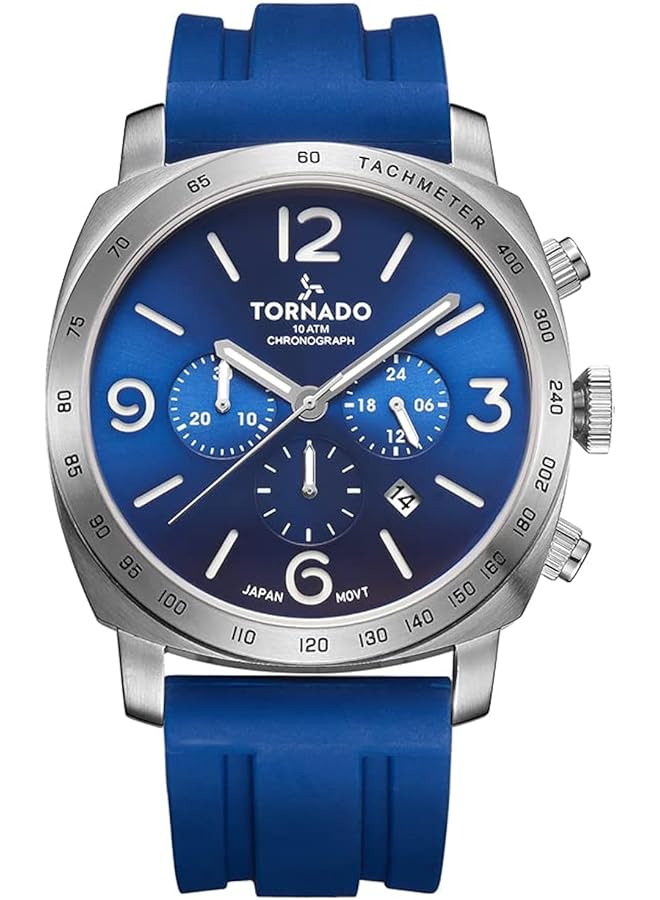 تورنيدو ساعة رجالية يابانية بحركة كوارتز وشاشة كرونوغراف وحزام سيليكون T9102 Ssnn باللون الأزرق - Image 1