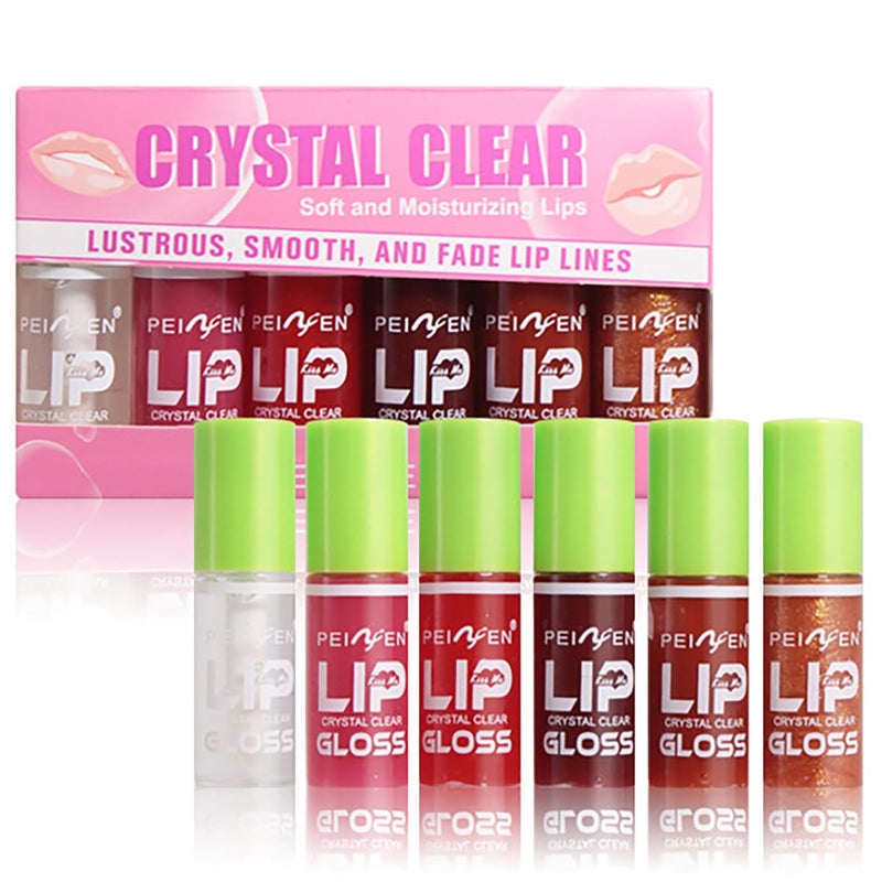 6 Color Lip Oil Big Brush Head Hydrating Lip Glow Oil Shiny Transparent Tinted Plumping Lip Oil Nourishing Nonsticky Long Lasting Fresh Clear Smooth Lip Care Set A