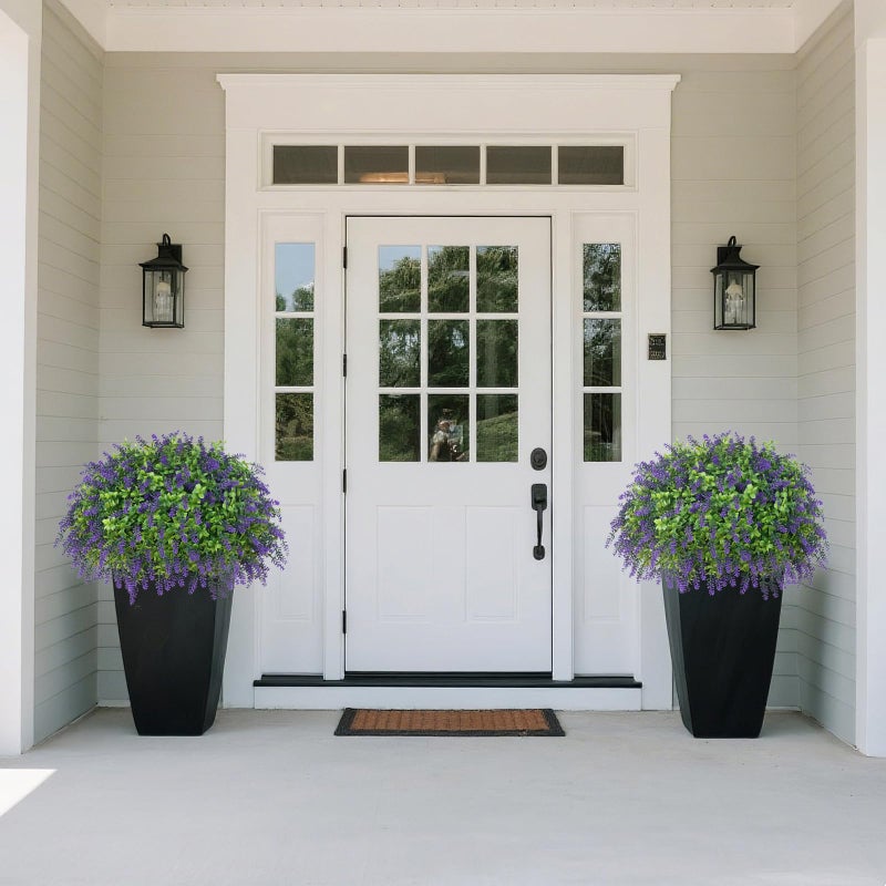 Juxdp Artificial Boxwood Topiary Ball with Lavender - Set of 2 for Front Porch Decoration,Fake Bushes Potted Plants Faux Greenery Tree UV Resistant for Outdoor Indoor Garden Farmhouse Home Decor (Purple) - Image 3