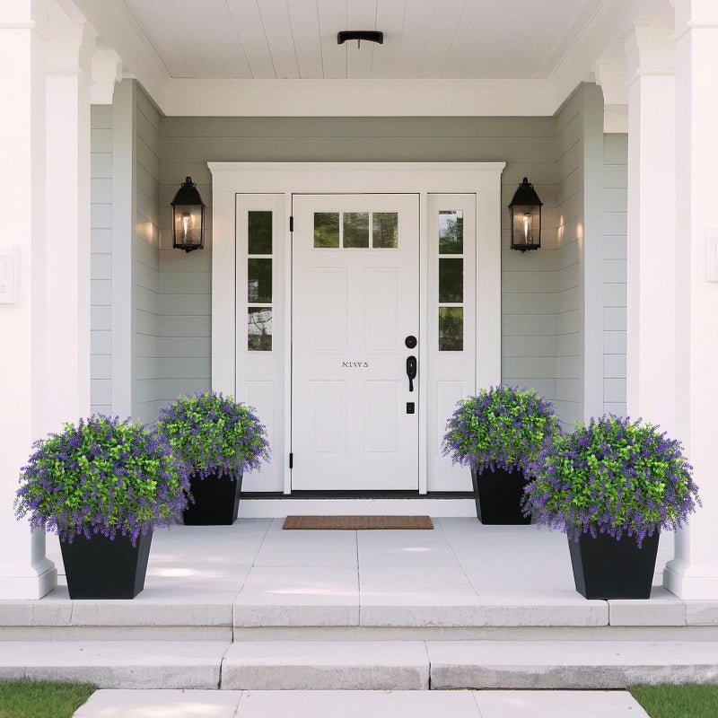 Juxdp Artificial Boxwood Topiary Ball with Lavender - Set of 2 for Front Porch Decoration,Fake Bushes Potted Plants Faux Greenery Tree UV Resistant for Outdoor Indoor Garden Farmhouse Home Decor (Purple) - Image 5
