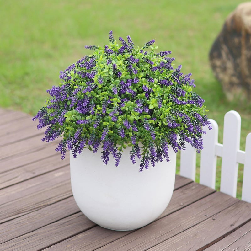 Juxdp Artificial Boxwood Topiary Ball with Lavender - Set of 2 for Front Porch Decoration,Fake Bushes Potted Plants Faux Greenery Tree UV Resistant for Outdoor Indoor Garden Farmhouse Home Decor (Purple) - Image 2