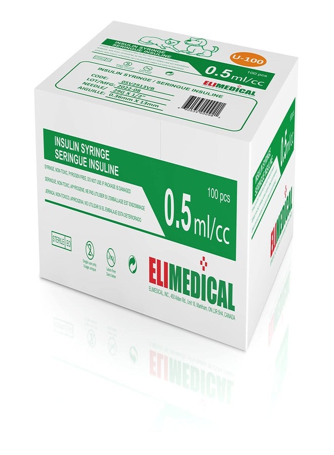 Elimedical Veterinary Insulin Syringe, U-100, 0.5cc (ml), 29g x 1/2 inch (12.7mm), Individually Packed, for Pet Cat or Dog, 100 per Box, 05V2913VB - Image 1