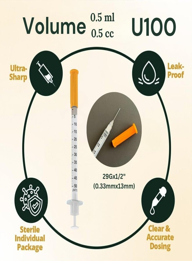 Elimedical Veterinary Insulin Syringe, U-100, 0.5cc (ml), 29g x 1/2 inch (12.7mm), Individually Packed, for Pet Cat or Dog, 100 per Box, 05V2913VB - Image 3