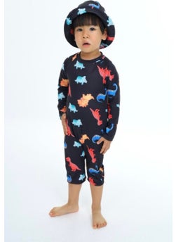 Podium Clothing New Trend Cute Baby Dinosaurs Patterned UV Protection Long Sleeve Hat Baby-Child Swimsuit Set