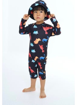 Podium Giyim Podium Clothing New Trend Cute Baby Dinosaurs Patterned UV Protection Long Sleeve Hat Baby-Child Swimsuit Set  - Image 2