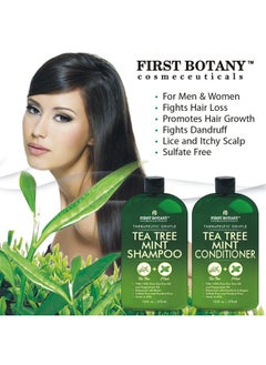 First Botany Tea Tree Mint Shampoo and Conditioner - Pure Tea Tree Oil & Peppermint Oil - Fights Hair Loss, Promotes Hair Growth, Fights Dandruff, Lice & Itchy Scalp - for Men and Women Sulfate Free - 16 fl oz x 2  - Image 2