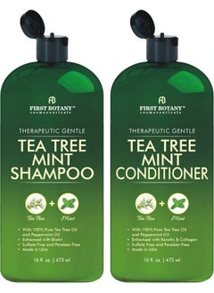 First Botany Tea Tree Mint Shampoo and Conditioner - Pure Tea Tree Oil & Peppermint Oil - Fights Hair Loss, Promotes Hair Growth, Fights Dandruff, Lice & Itchy Scalp - for Men and Women Sulfate Free - 16 fl oz x 2  - Image 1