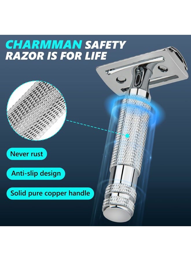 CHARMMAN Classic 3-piece Double Edge Safety Shaving Razor, 1 Razor + 10 pcs Super Stainless Blades + Travel Cover + Luxurious Packaging - Image 3