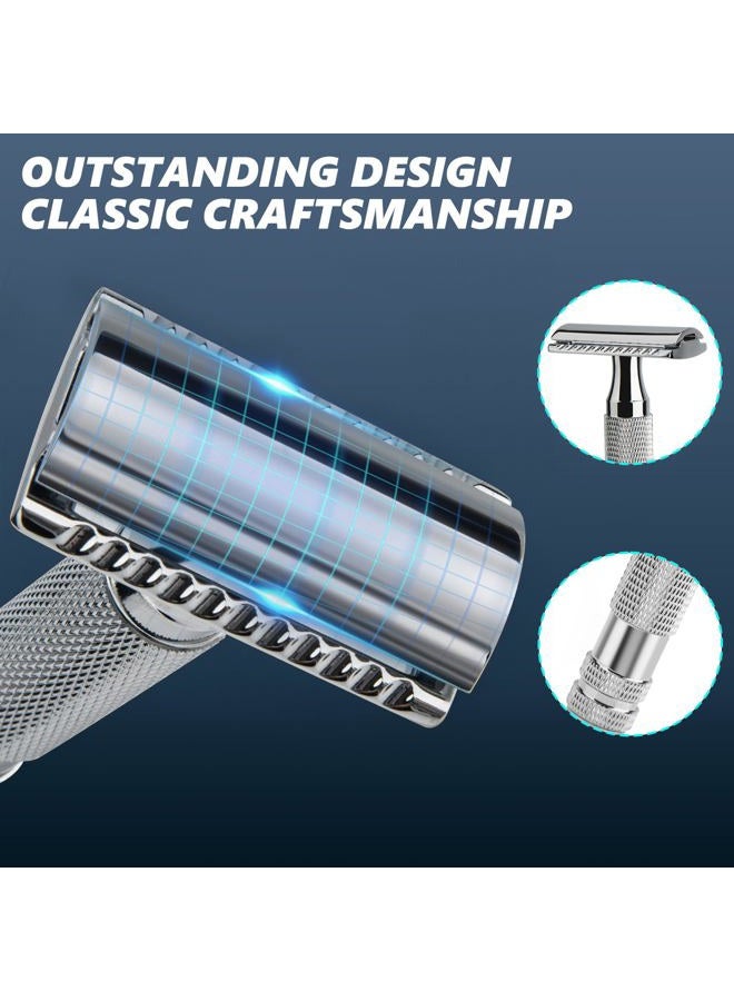 CHARMMAN Classic 3-piece Double Edge Safety Shaving Razor, 1 Razor + 10 pcs Super Stainless Blades + Travel Cover + Luxurious Packaging - Image 4