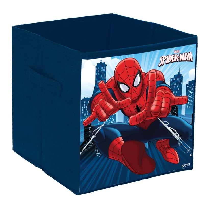 Kuber Industries Marvel Spiderman Print Durable & Collapsible Square Storage Box|Clothes Organizer With Handle,.(Navy Blue) - Image 1