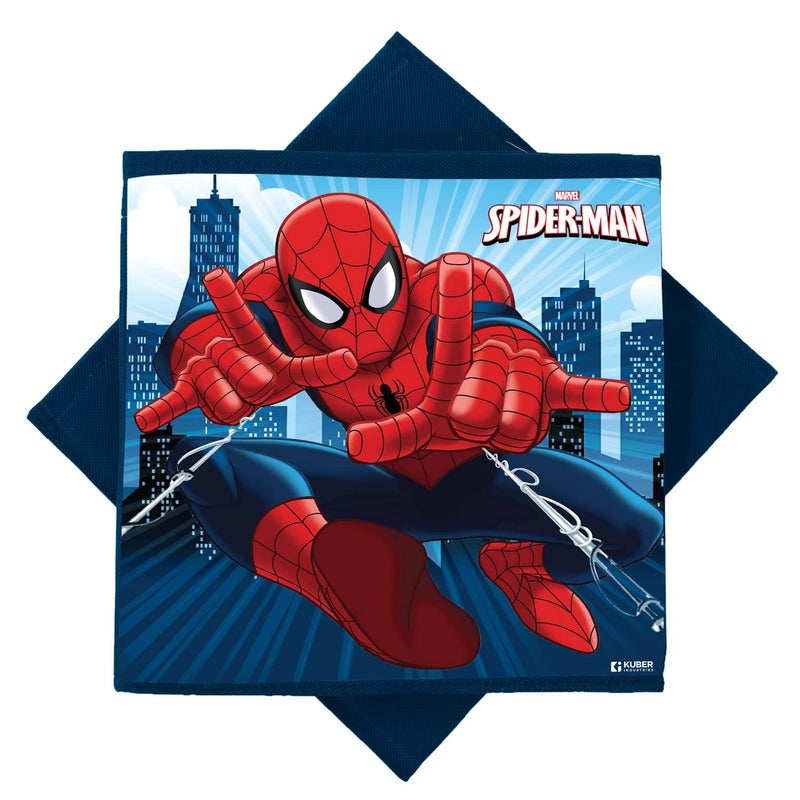 Kuber Industries Marvel Spiderman Print Durable & Collapsible Square Storage Box|Clothes Organizer With Handle,.(Navy Blue) - Image 5
