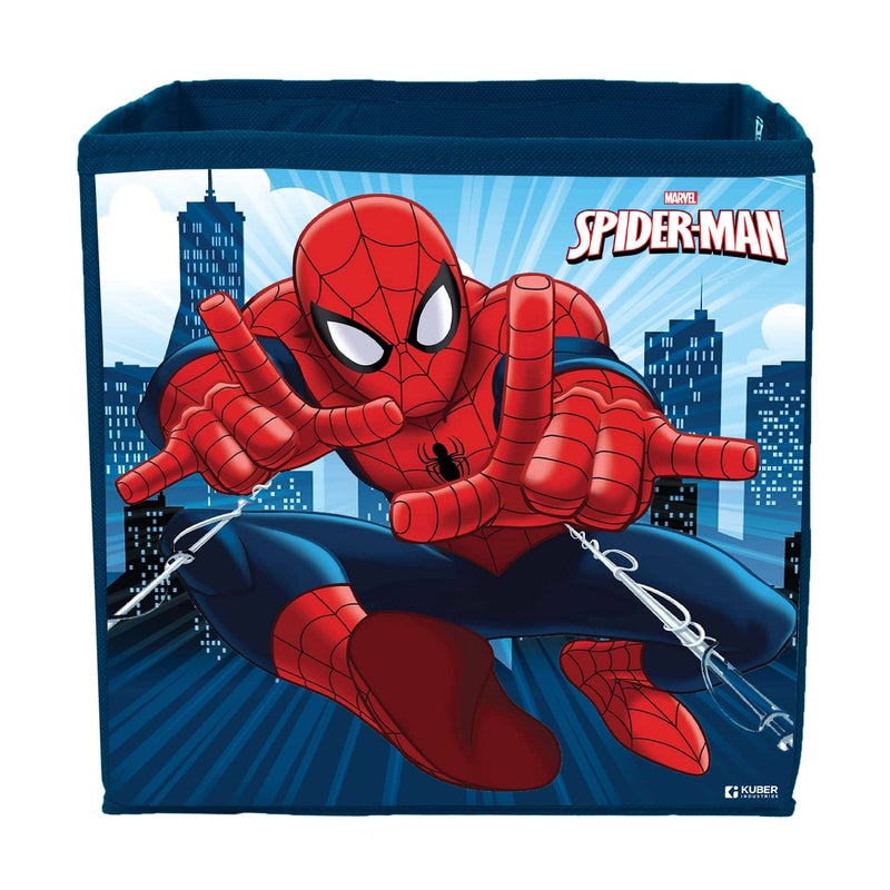 Kuber Industries Marvel Spiderman Print Durable & Collapsible Square Storage Box|Clothes Organizer With Handle,.(Navy Blue) - Image 2