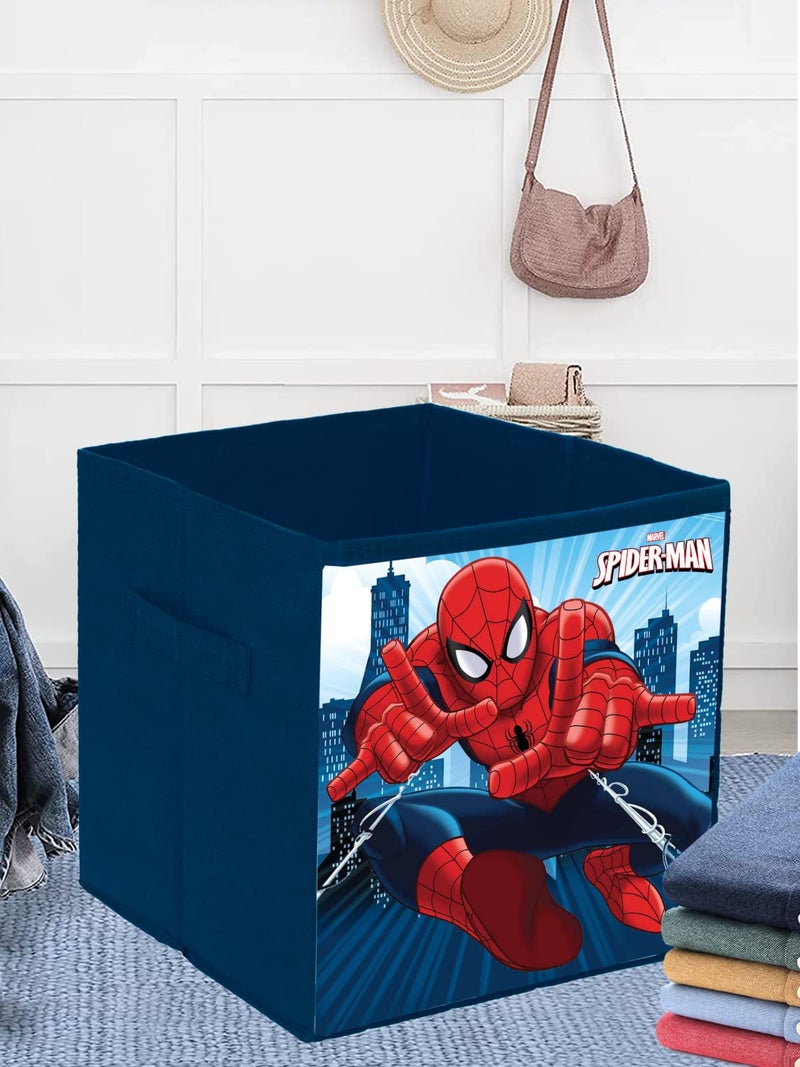 Kuber Industries Marvel Spiderman Print Durable & Collapsible Square Storage Box|Clothes Organizer With Handle,.(Navy Blue) - Image 3