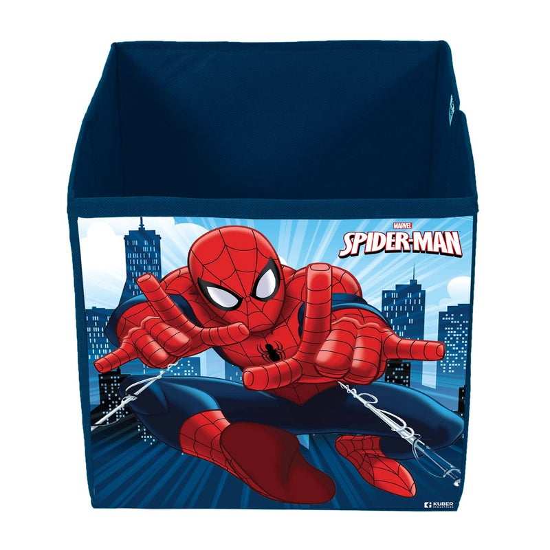 Kuber Industries Marvel Spiderman Print Durable & Collapsible Square Storage Box|Clothes Organizer With Handle,.(Navy Blue) - Image 4