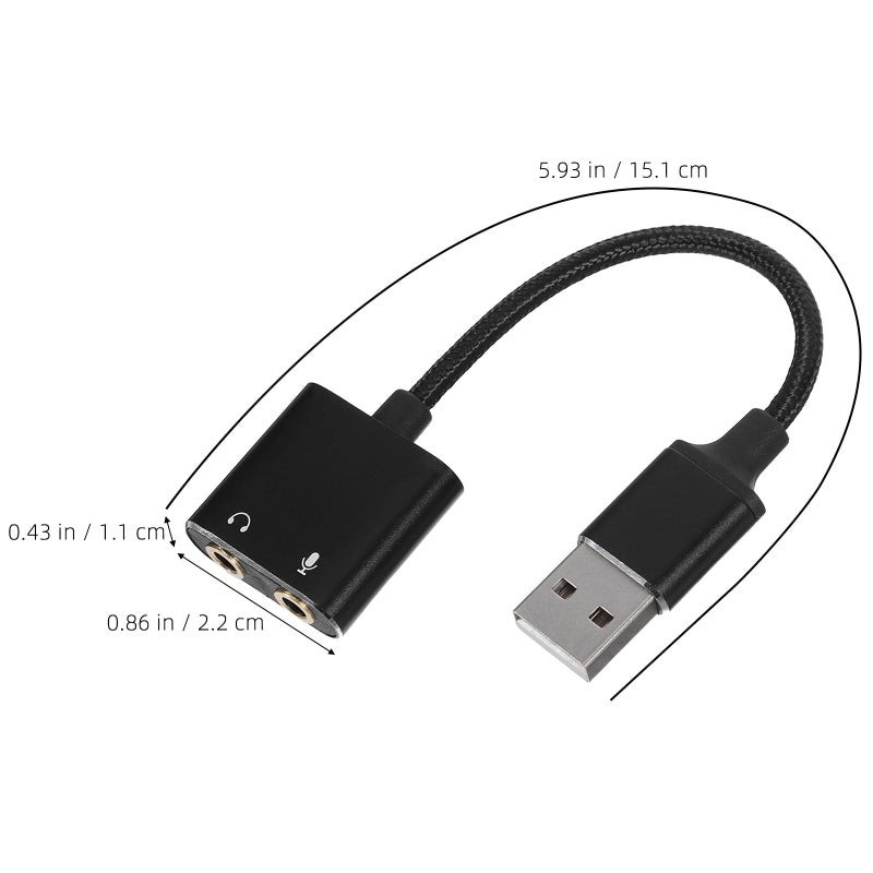 محول تقسيم بطاقة الصوت الخارجية USB ومنفذ سماعة الرأس باللون الأسود للكمبيوتر اللوحي والكمبيوتر والهاتف الذكي - Image 3