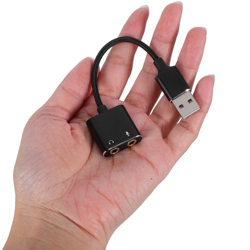 محول تقسيم بطاقة الصوت الخارجية USB ومنفذ سماعة الرأس باللون الأسود للكمبيوتر اللوحي والكمبيوتر والهاتف الذكي - Image 5