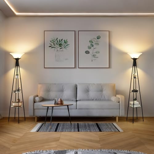 Luvkczc Floor Lamp with Shelves, 69” Tall Torchiere Floor Lamps for Living Room, 3-Tier Glass Shelf Lamp, Black Standing Lamp with Plastic Shade, Adjustable Color Temperatures (Bulb Include) - Image 5