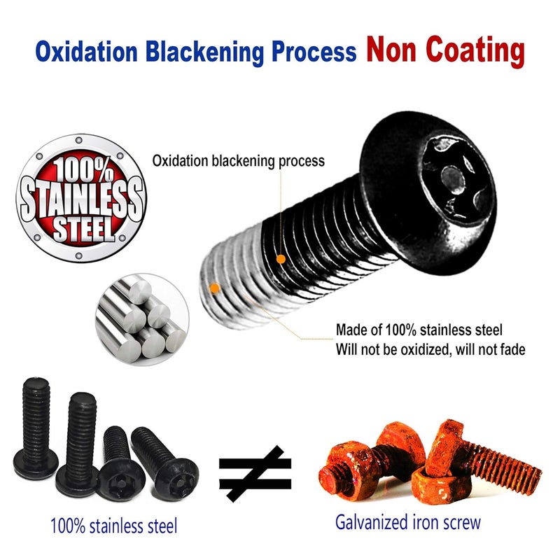 AOOTF Anti Theft License Plate Screws- Black Bolts for Locking Car Tag, Frame and Cover, Mounting Hardware Kit for Front/Rear, M6 Stainless Steel Screws, Caps, Fasteners Nuts, Rattle Proof Pads - Image 2