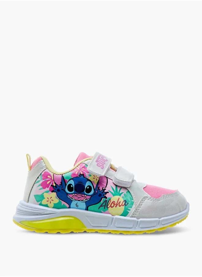 Disney Girls Stitch Print Light-Up Sneakers with Hook and Loop Closure