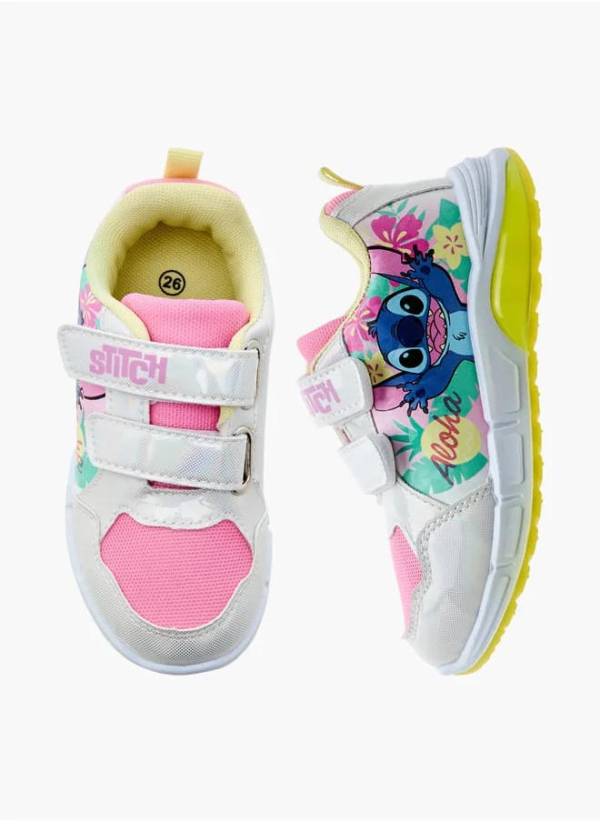 ديزني Girls Stitch Print Light-Up Sneakers with Hook and Loop Closure