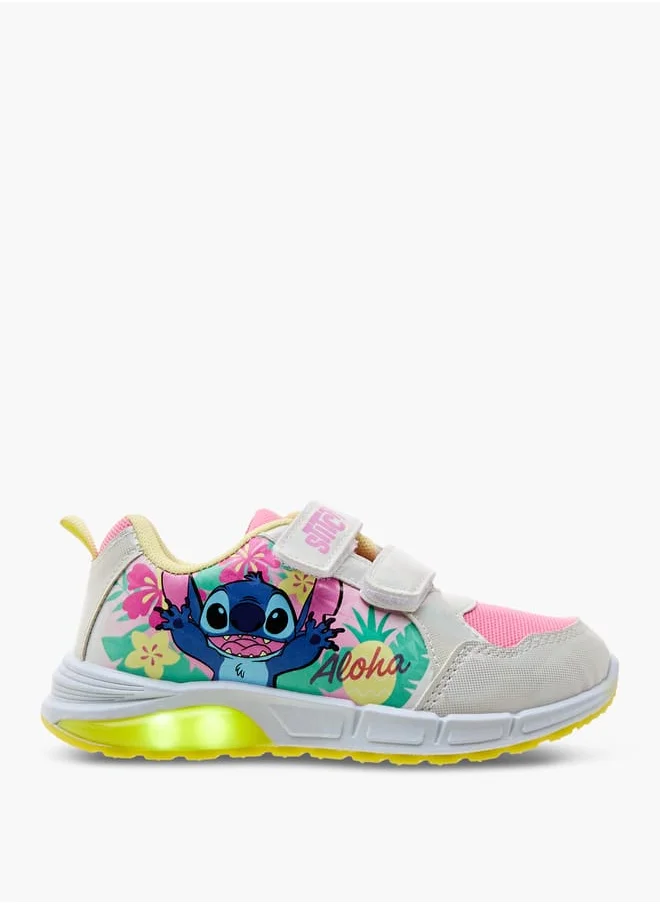 Disney Girls Stitch Print Light-Up Sneakers with Hook and Loop Closure