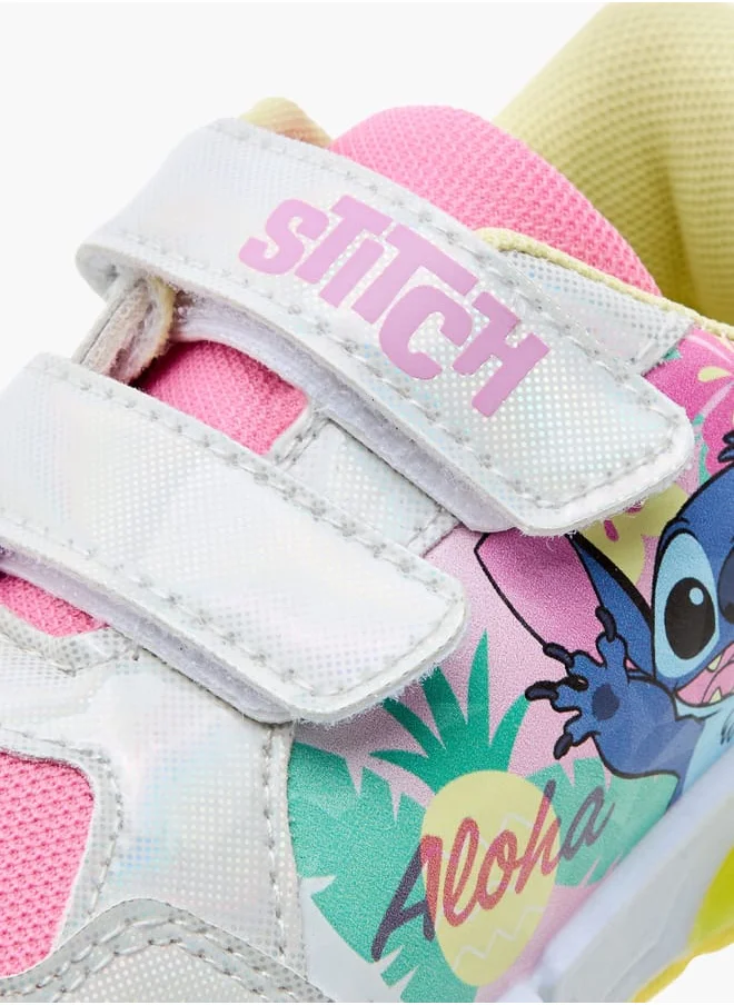 Disney Girls Stitch Print Light-Up Sneakers with Hook and Loop Closure