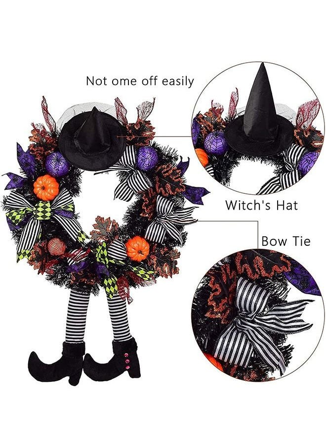 DMG TECH Halloween Door Wreath Decorations, Hocus Pocus Wreaths for Front Door, Witch Decor with Hat Legs Pumpkin Halloween Hanging Decor Skeleton Welcome Wreath Sign  - Image 3