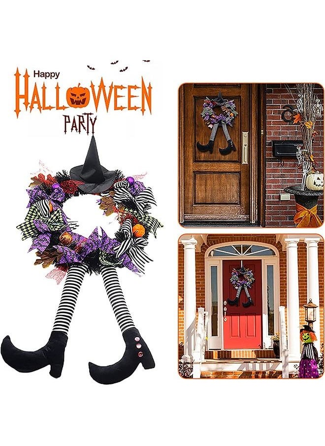 DMG TECH Halloween Door Wreath Decorations, Hocus Pocus Wreaths for Front Door, Witch Decor with Hat Legs Pumpkin Halloween Hanging Decor Skeleton Welcome Wreath Sign  - Image 2