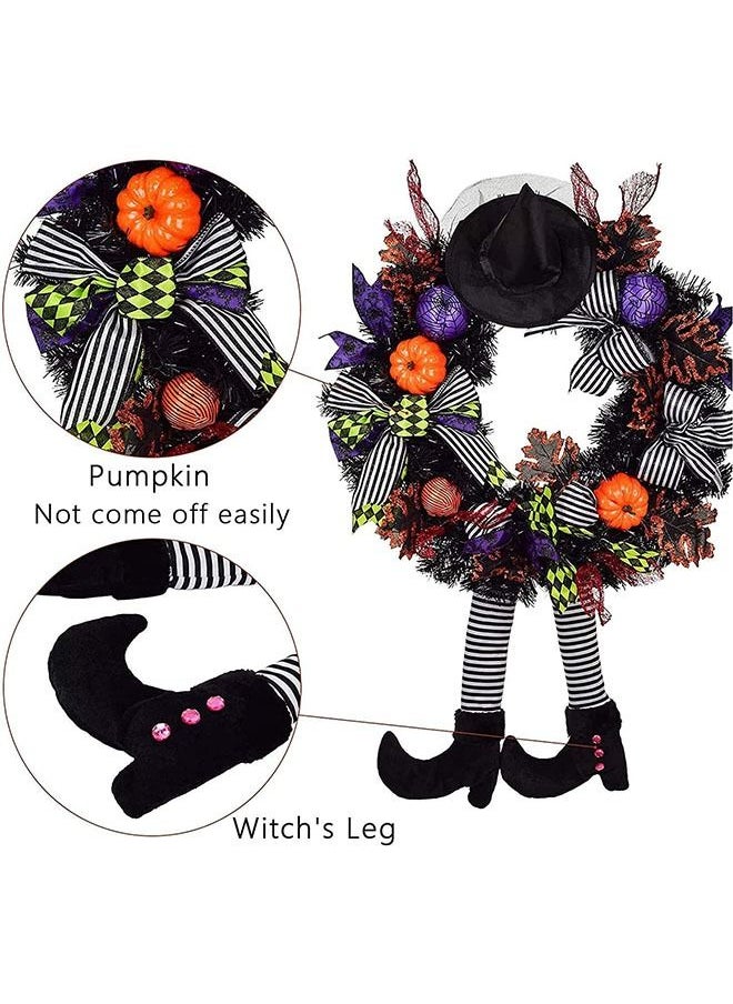 DMG TECH Halloween Door Wreath Decorations, Hocus Pocus Wreaths for Front Door, Witch Decor with Hat Legs Pumpkin Halloween Hanging Decor Skeleton Welcome Wreath Sign  - Image 4