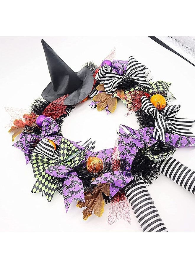 DMG TECH Halloween Door Wreath Decorations, Hocus Pocus Wreaths for Front Door, Witch Decor with Hat Legs Pumpkin Halloween Hanging Decor Skeleton Welcome Wreath Sign  - Image 5