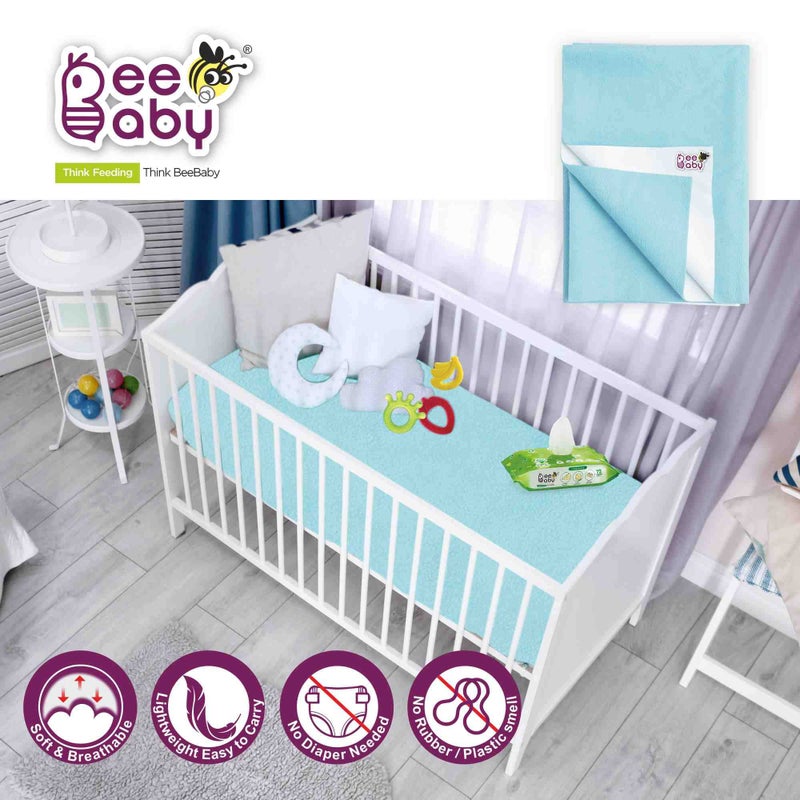 BeeBaby UltraDry Waterproof Quick Dry Sheets for Baby. High Absorbent, Anti - Piling & Reusable Bed Protector for Infants, New Born, Toddlers. (Small - 50cm x 70cm) (Dark Blue, Sky Blue - Pack of 2) - Image 3