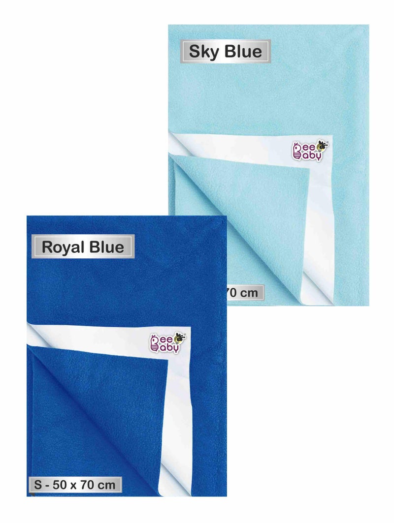 BeeBaby UltraDry Waterproof Quick Dry Sheets for Baby. High Absorbent, Anti - Piling & Reusable Bed Protector for Infants, New Born, Toddlers. (Small - 50cm x 70cm) (Dark Blue, Sky Blue - Pack of 2) - Image 1