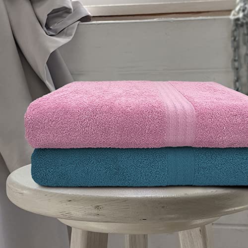 Sassoon Anatolia 100% Cotton 2 Piece Large Bath Towel 500 GSM (Pink-Teal – 60X120 cms) – Extra Soft, Quick Drying & Super Absorbent Bath Towel for Men/Women - Image 2