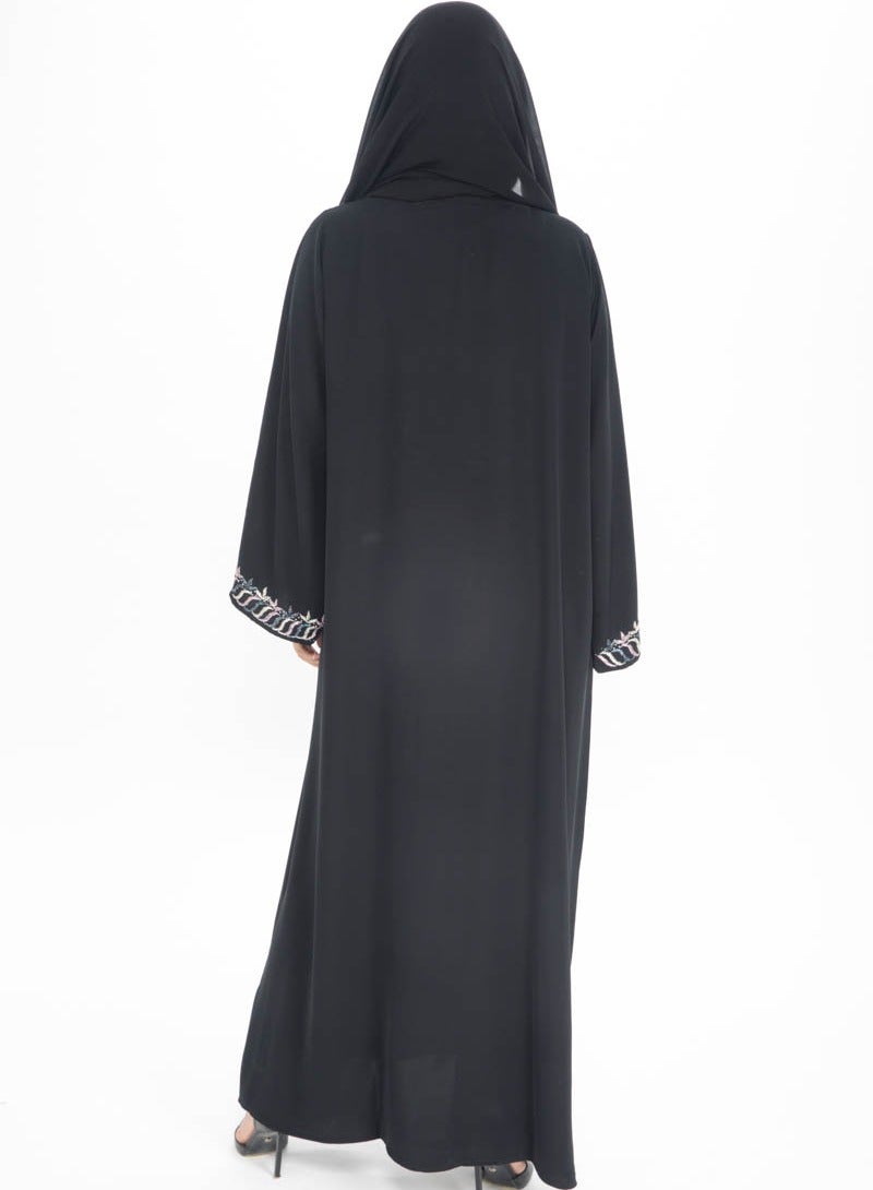 Aara Black Abaya with Beadwork along the front and hand cuffs - Image 4
