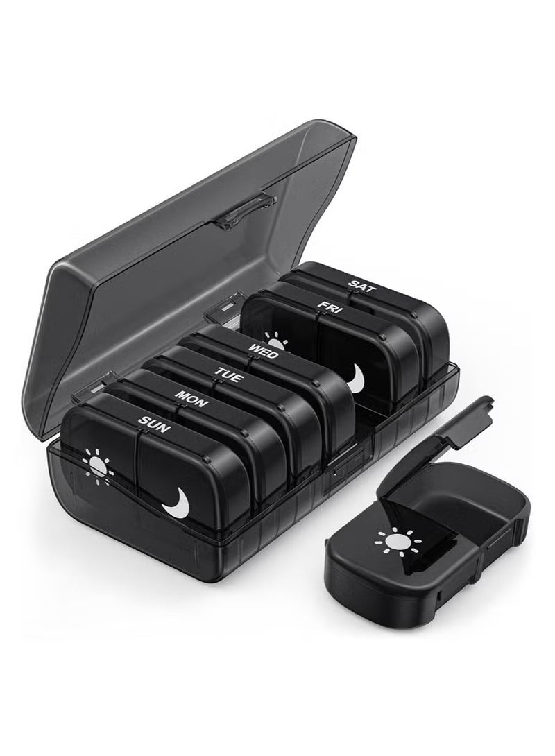 general Extra Large Weekly Pill Organizer 2 Times a Day, One-Side Open Pill Box 7 Day for Easy Filling, Black Privacy Protection AM PM Pill Case for Vitamins, Medication, Supplements, Fish Oils (Black) - Image 1