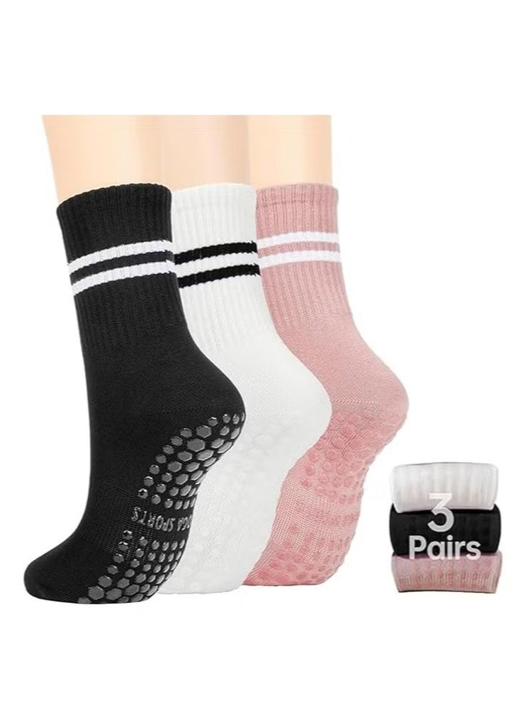 3 Pairs Yoga Socks For Women，Non Slip Socks Pilates Socks For Yoga,Pilates， Ballet, Dance, Workout - Image 1