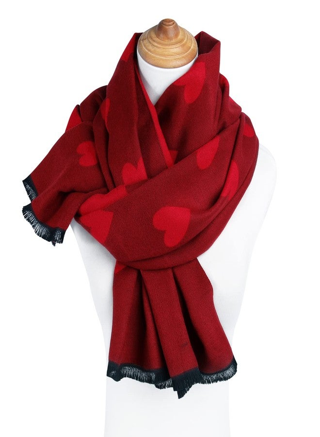 GERINLY Sweet Pashmina Scarf with Love Heart Print Warm Neck Wraps shawl for Women Chic Valentine Gift for Her (Maroon) - Image 4