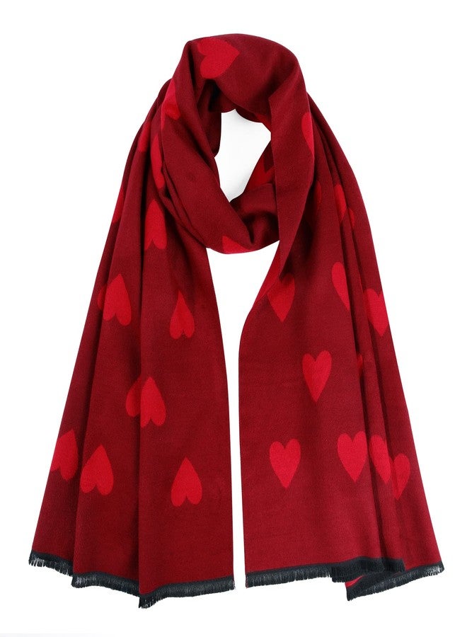 GERINLY Sweet Pashmina Scarf with Love Heart Print Warm Neck Wraps shawl for Women Chic Valentine Gift for Her (Maroon) - Image 1