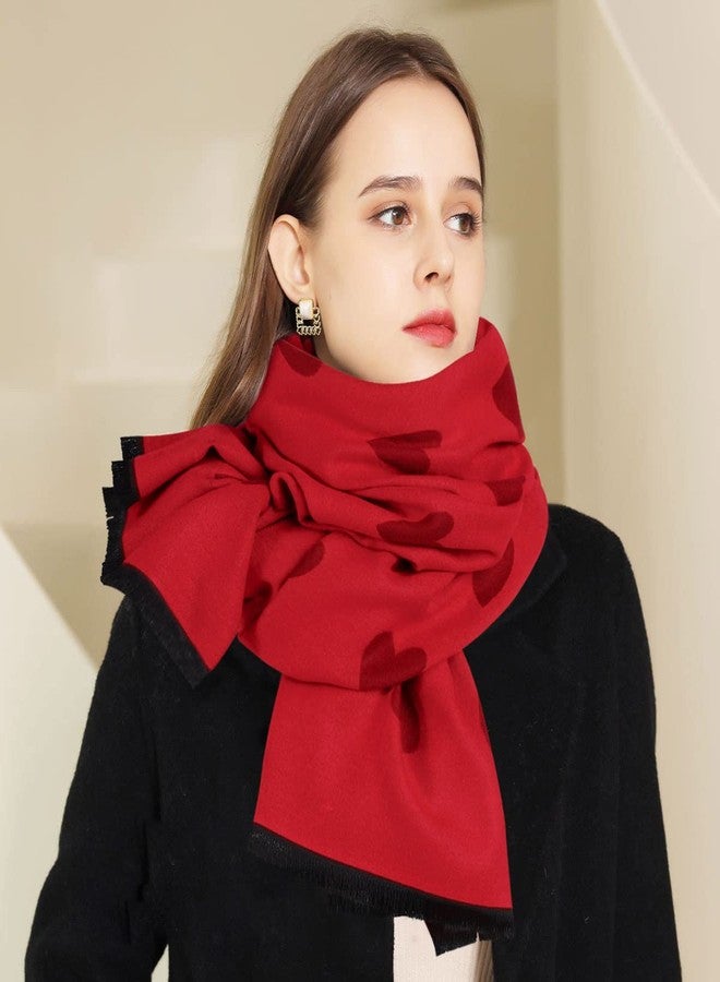 GERINLY Sweet Pashmina Scarf with Love Heart Print Warm Neck Wraps shawl for Women Chic Valentine Gift for Her (Maroon) - Image 3