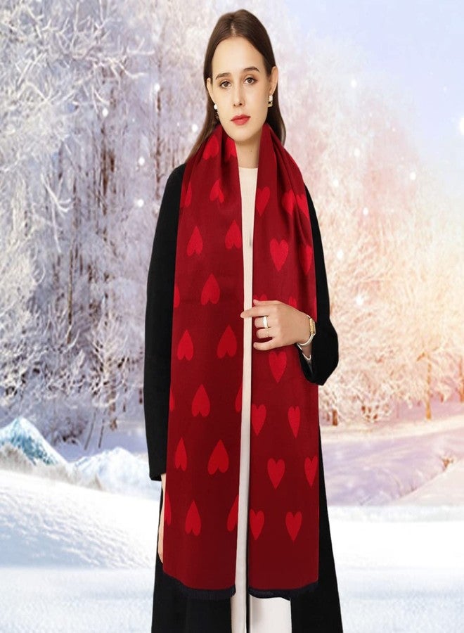 GERINLY Sweet Pashmina Scarf with Love Heart Print Warm Neck Wraps shawl for Women Chic Valentine Gift for Her (Maroon) - Image 2
