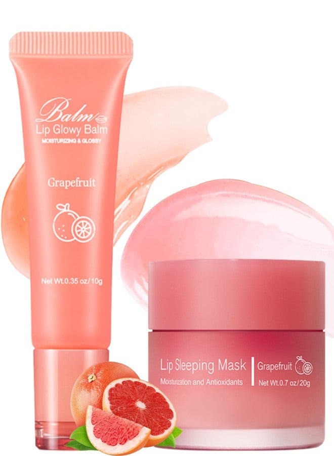 LYSdefeu 2Pcs Lip Glowy Balm & Lip Sleeping Mask,Hydrating Repair Sleeping Lip Mask,Glossy Tinted Lip Balm,Smooth Cracked Chapped Lip,Lip Care Therapy Treatment,Christmas Makeup Gift for Women-Grapefruit - Image 1