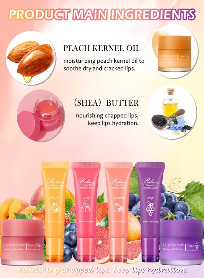 LYSdefeu 2Pcs Lip Glowy Balm & Lip Sleeping Mask,Hydrating Repair Sleeping Lip Mask,Glossy Tinted Lip Balm,Smooth Cracked Chapped Lip,Lip Care Therapy Treatment,Christmas Makeup Gift for Women-Grapefruit - Image 2