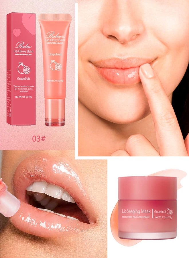 LYSdefeu 2Pcs Lip Glowy Balm & Lip Sleeping Mask,Hydrating Repair Sleeping Lip Mask,Glossy Tinted Lip Balm,Smooth Cracked Chapped Lip,Lip Care Therapy Treatment,Christmas Makeup Gift for Women-Grapefruit - Image 3