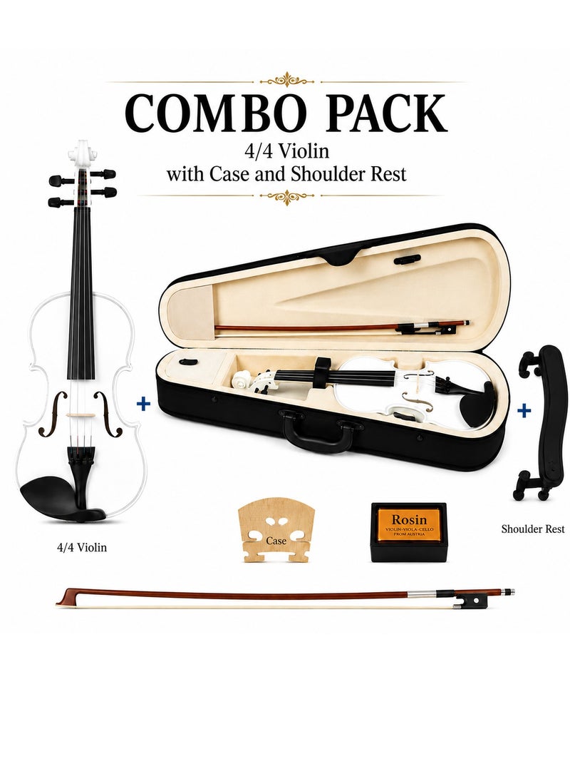 4/4 Violin Complete Starter Kit – Full Size Acoustic Violin with Protective Case, Shoulder Rest, Bow & Rosin | Violin for Beginners, Students, Adults & Orchestra Training